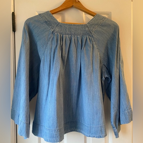 Madewell Light Denim Wide Sleeve Square Neck Top Size S - Picture 5 of 5